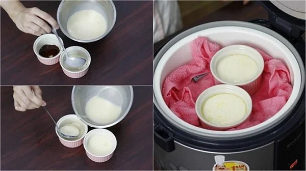 hấp bánh flan bằng nồi cơm điện hấp bánh flan bằng nồi cơm điện