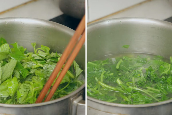 Cho rau lang vào nấu